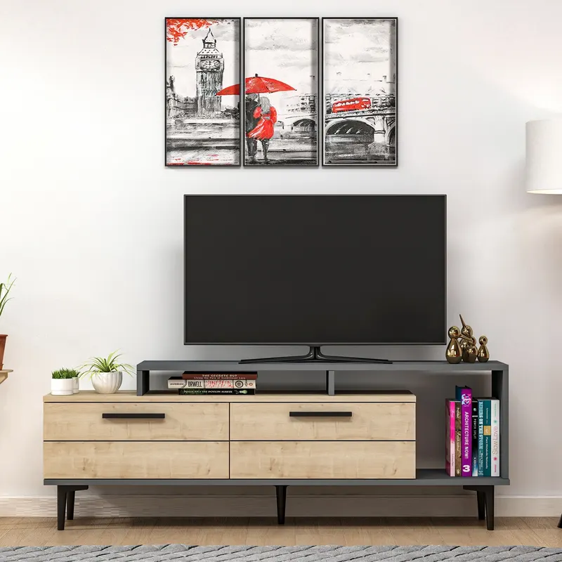 Comodă TV Niva, Diverse culori, 150x31x54 cm - Stejar safir - Antracit