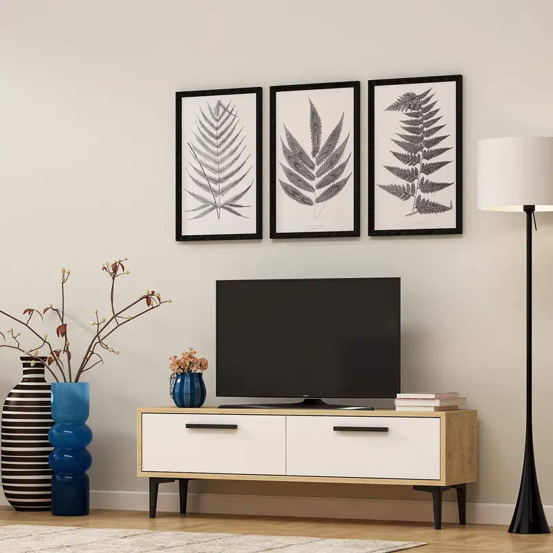 Comodă TV Leni, Diverse culori, 120x30x45 cm - Stejar safir - Alb