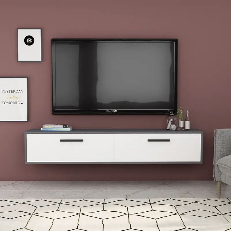 Comodă TV Inel, Diverse culori, 150x30x45 cm - Antracit - Alb