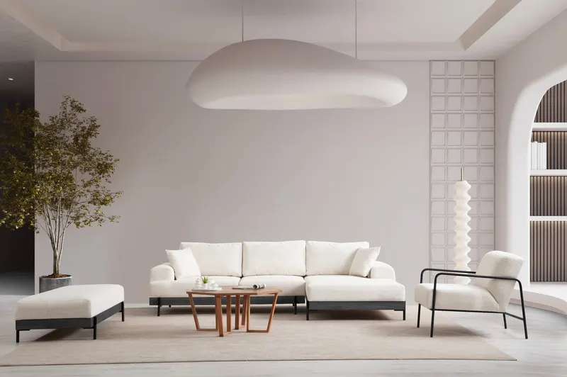 Taburet Eti negru Pouffe, Diverse culori - Alb