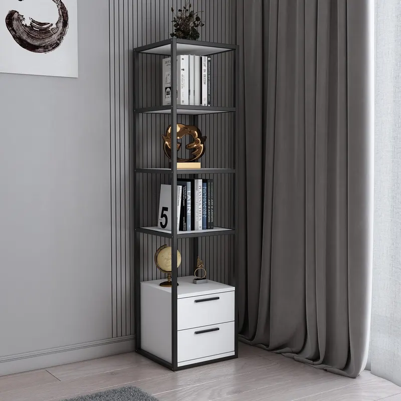 Bibliotecă Robbins, Diverse culori, 39x39x160 cm - Negru - Alb