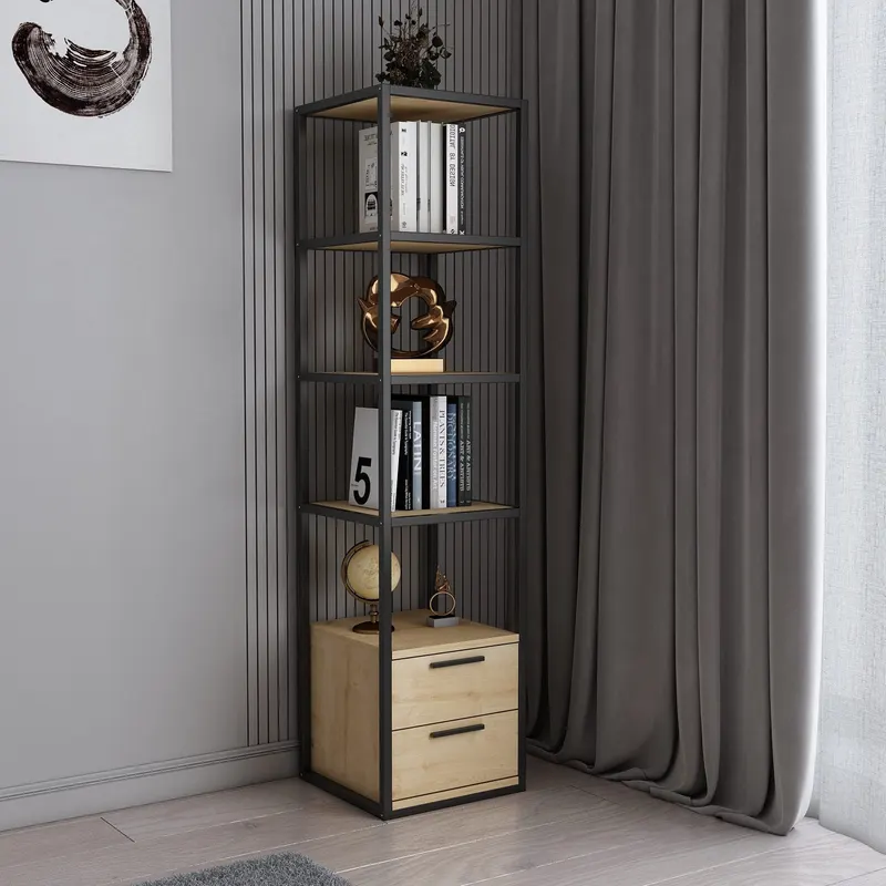 Bibliotecă Robbins, Diverse culori, 39x39x160 cm - Negru - Stejar