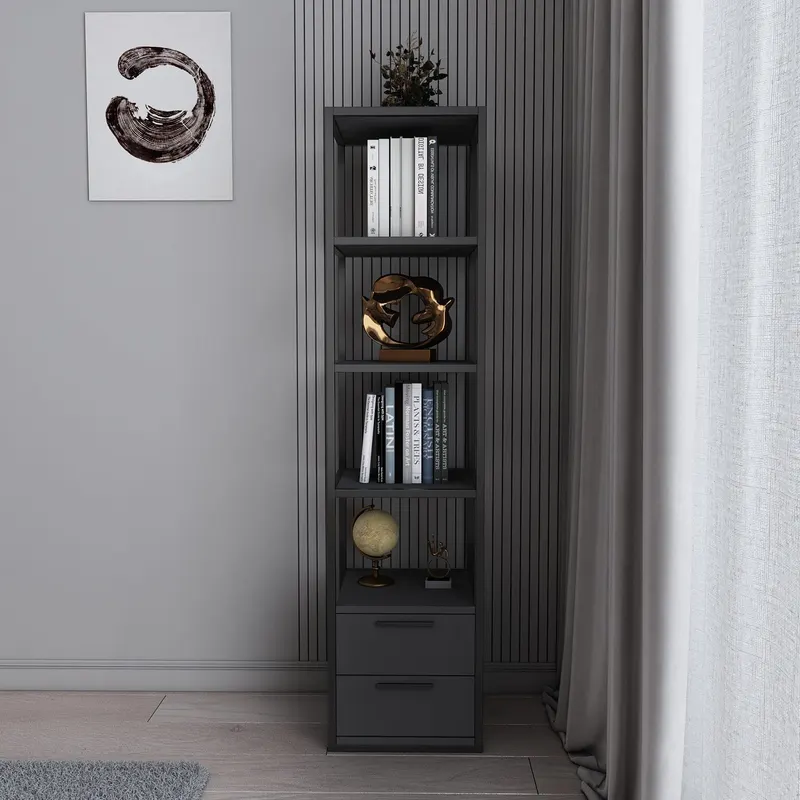 Bibliotecă Robbins, Diverse culori, 39x39x160 cm - Negru - Antracit