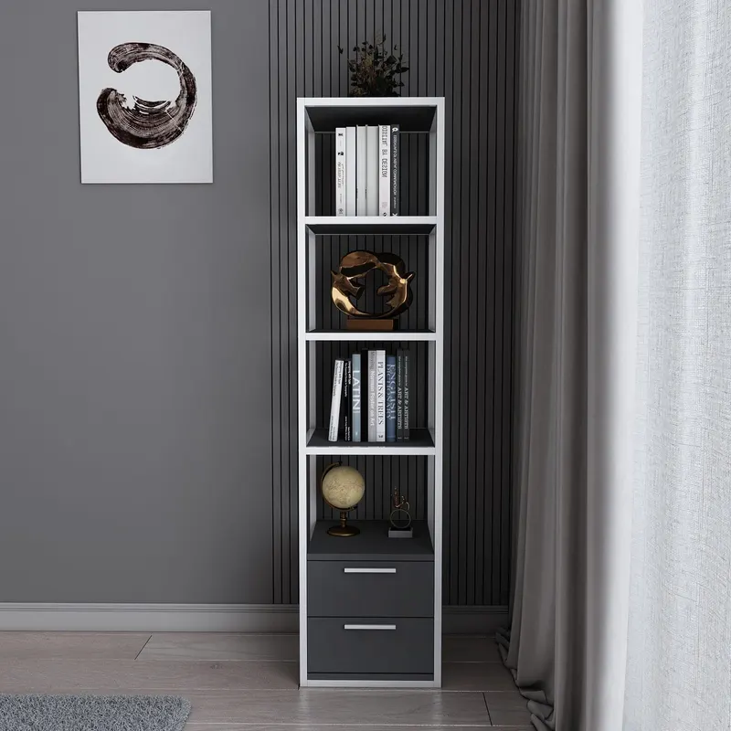 Bibliotecă Robbins, Diverse culori, 39x39x160 cm - Alb - Antracit