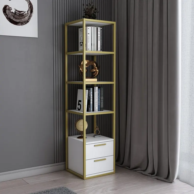 Bibliotecă Robbins, Diverse culori, 39x39x160 cm - Auriu - Alb
