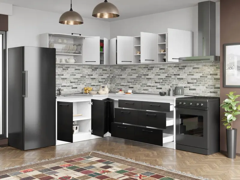 Set Mobila Bucatarie Colt Mina Yang 180*220 Ferrara/Alb C148 — imaginea 2
