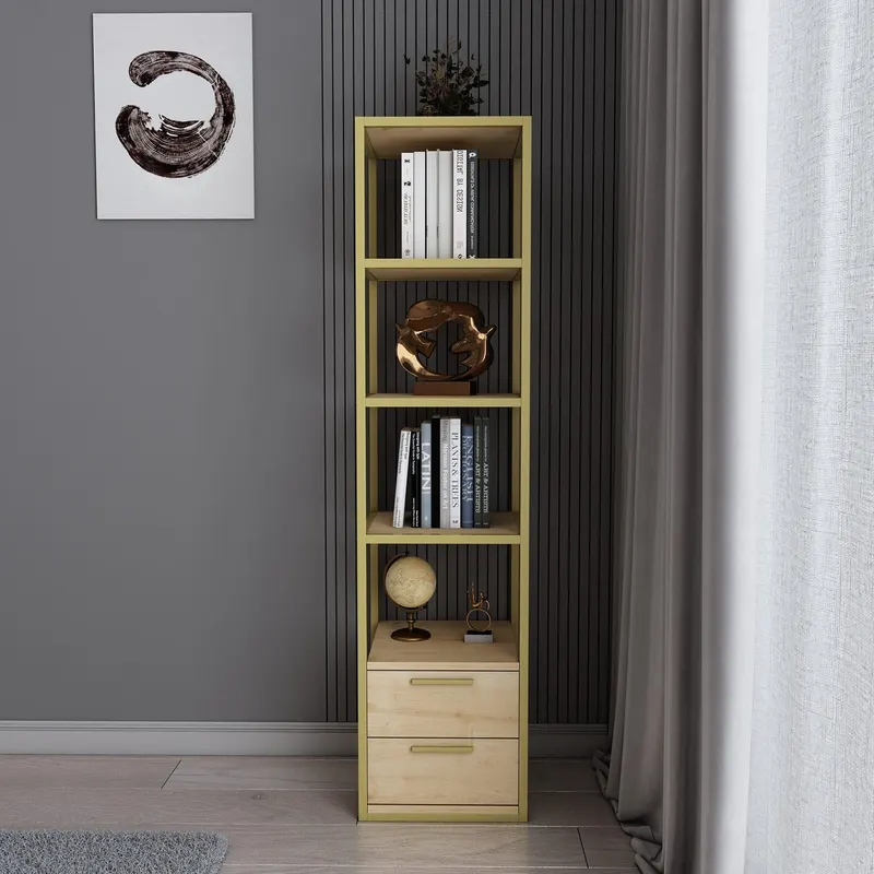 Bibliotecă Robbins, Diverse culori, 39x39x160 cm - Auriu - Stejar