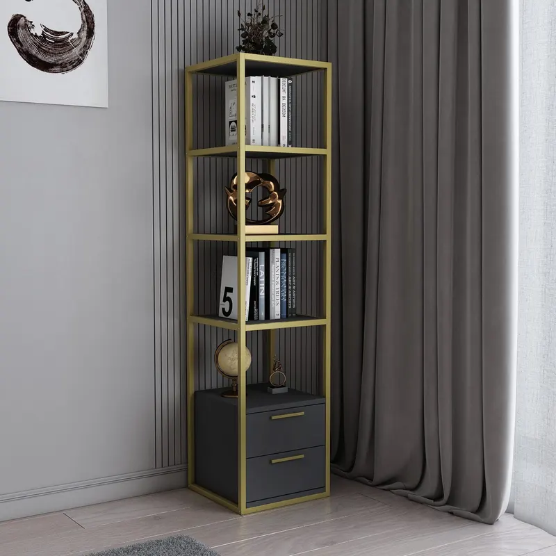 Bibliotecă Robbins, Diverse culori, 39x39x160 cm - Auriu - Antracit