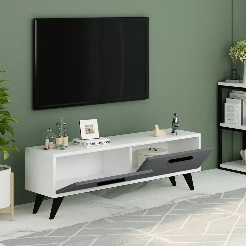 Comodă TV Melisa, Diverse culori, 120x30x45 cm - Alb - Antracit