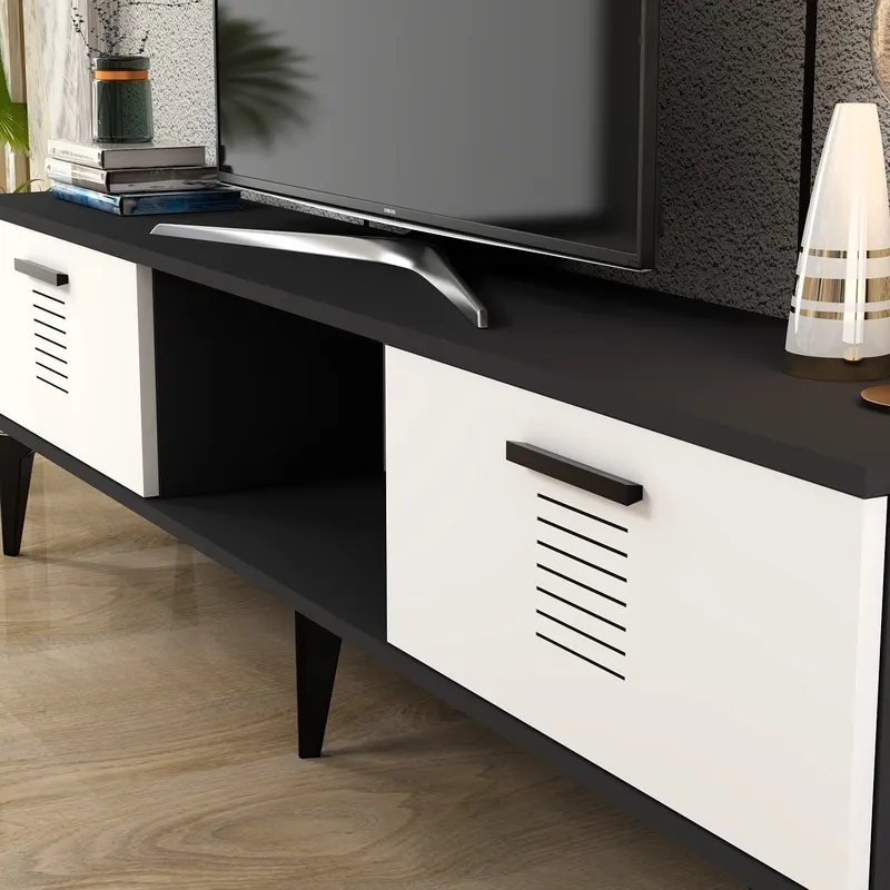 Comodă TV Asimo, Diverse culori, 150x30x45 cm - Antracit - Alb