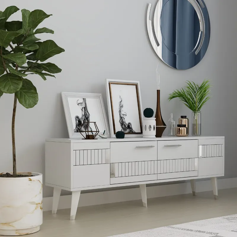 Comodă TV Moda, Diverse culori, 150x35x53 cm - Alb - Argintiu