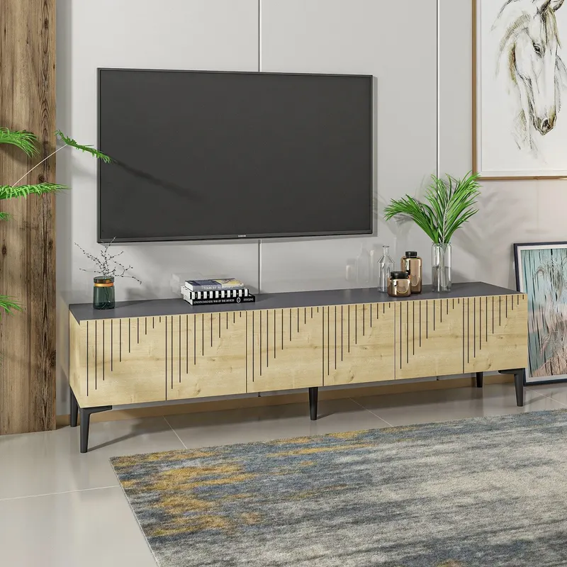 Comodă TV Artemis, Diverse culori, 180x37x45 cm - Stejar safir - Antracit