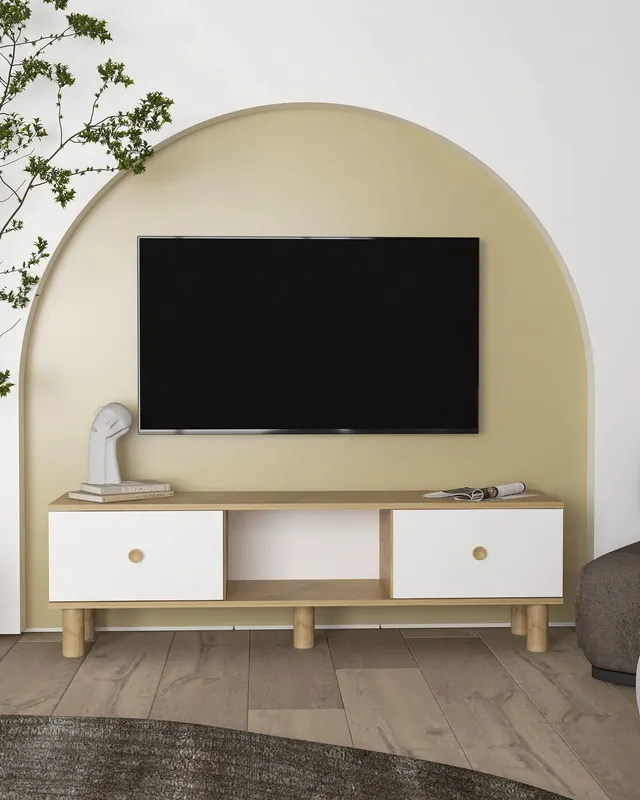 Comodă TV Mono, Diverse culori, 150x30x41 cm - Stejar safir - Alb
