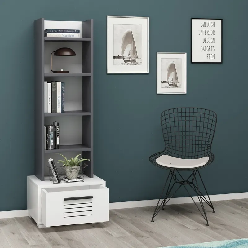 Bibliotecă Dawn, Diverse culori, 35x26x152 cm - Antracit - Alb