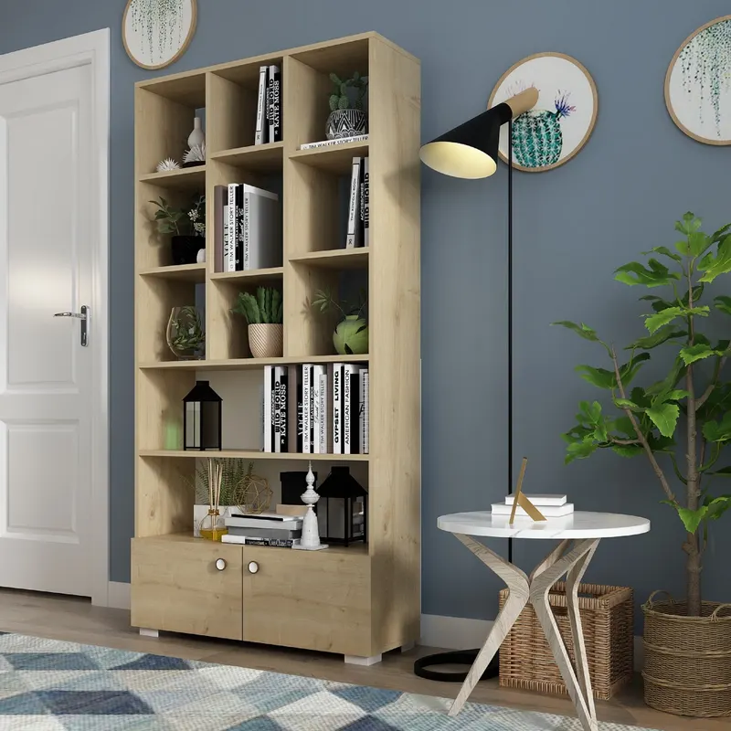 Bibliotecă Penguen, Diverse culori, 94x30x187 cm - Stejar safir