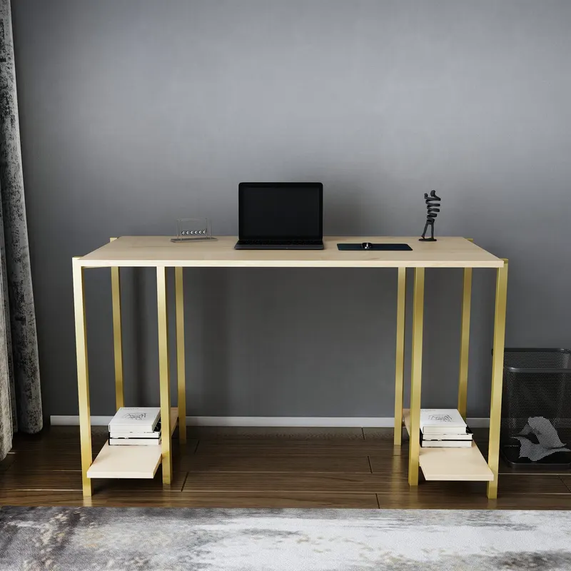 Birou Academy, Diverse culori, 125x60x74 cm - Auriu - Stejar