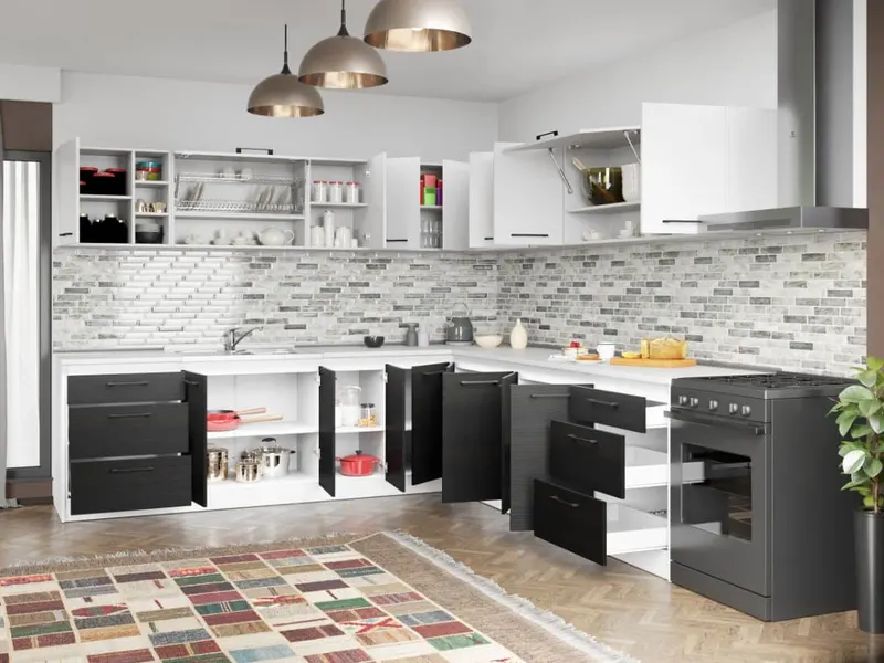 Set Mobila Bucatarie Colt Mina Yang 280*280 Ferrara/Alb C146 — imaginea 2