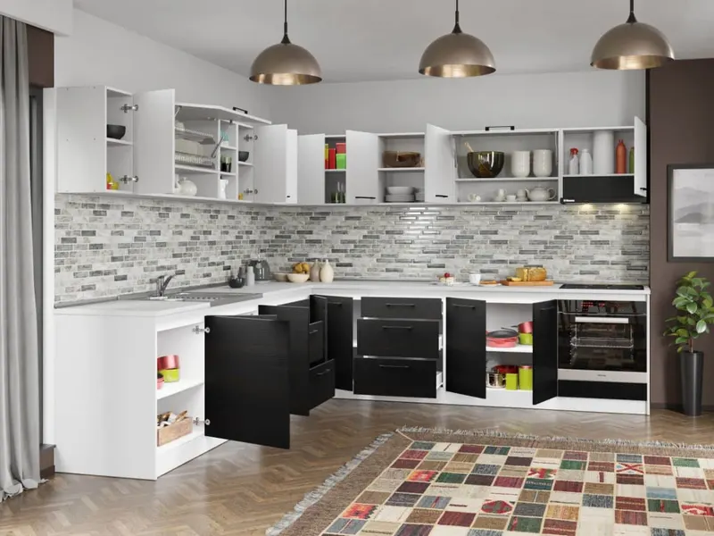 Set Mobila Bucatarie Colt Mina Yang 300*300 Ferrara/Alb C145 — imaginea 2