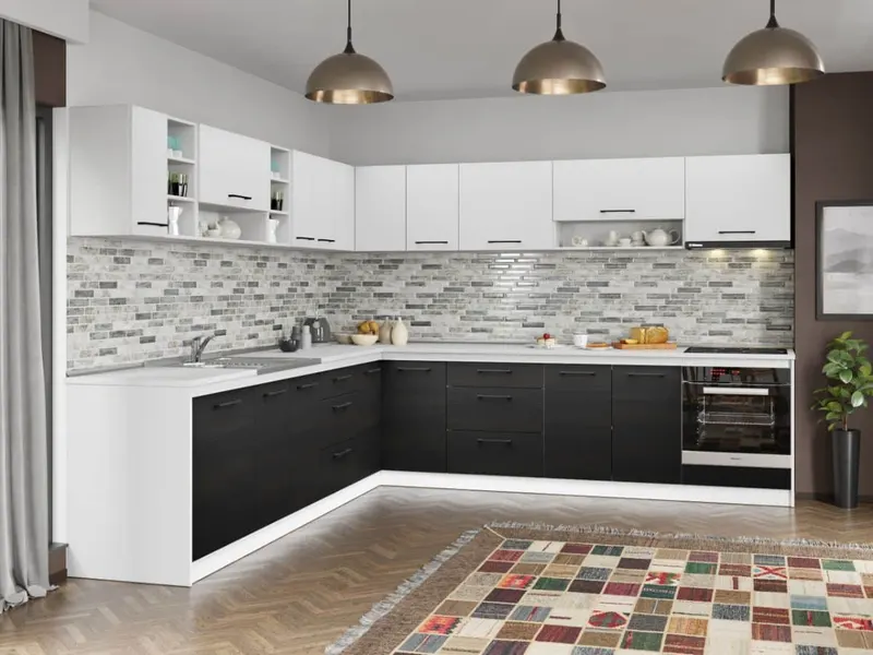 Set Mobila Bucatarie Colt Mina Yang 300*300 Ferrara/Alb C145 — imaginea 3