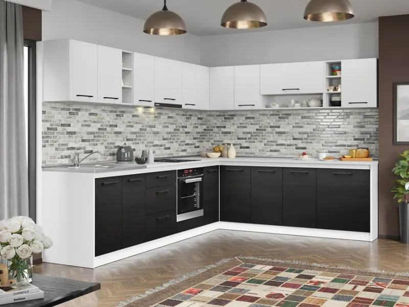 Set Mobila Bucatarie Colt Mina Yang 300*240 Ferrara/Alb C142 — imaginea 3