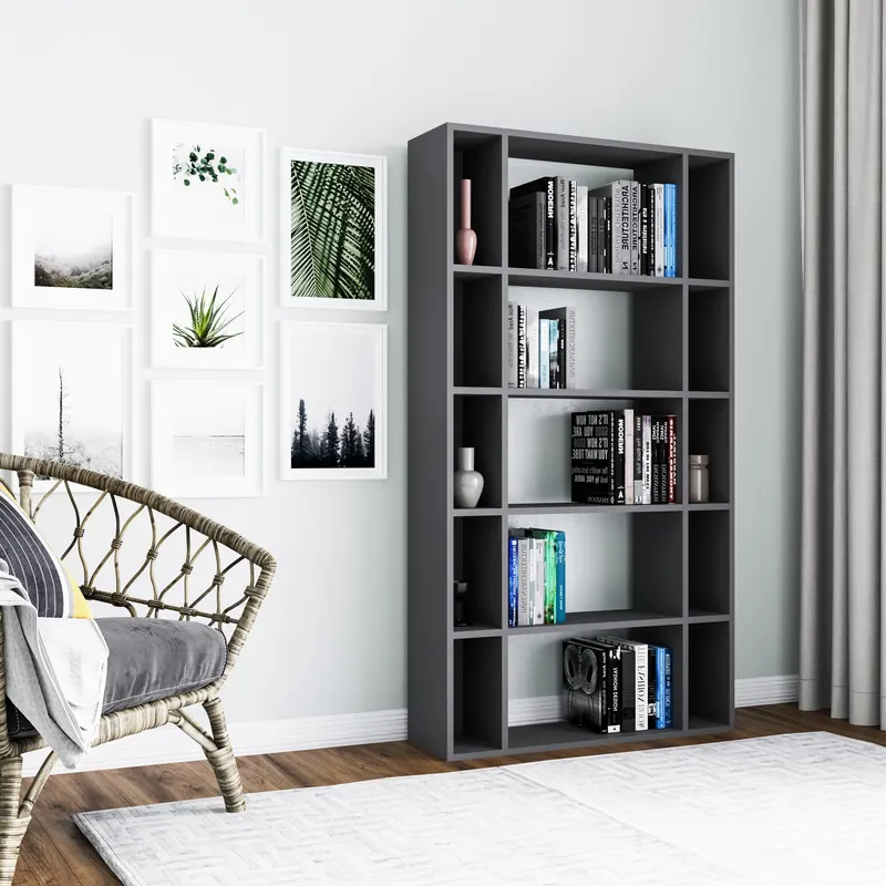 Bibliotecă Sanborn, Diverse culori, 90x25x164 cm - Antracit