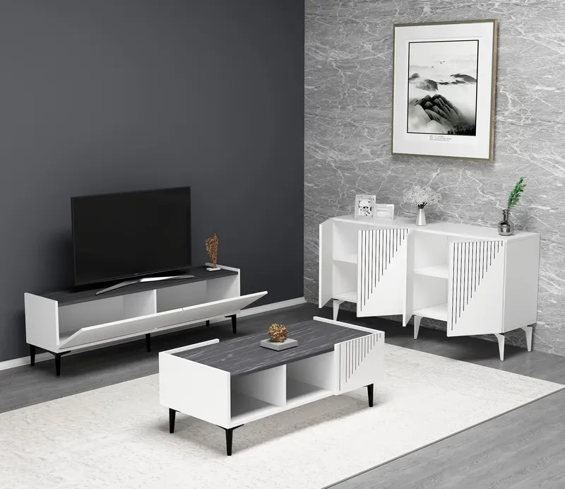 Set mobilă pentru sufragerie Draw, Diverse culori - Alb - Negru