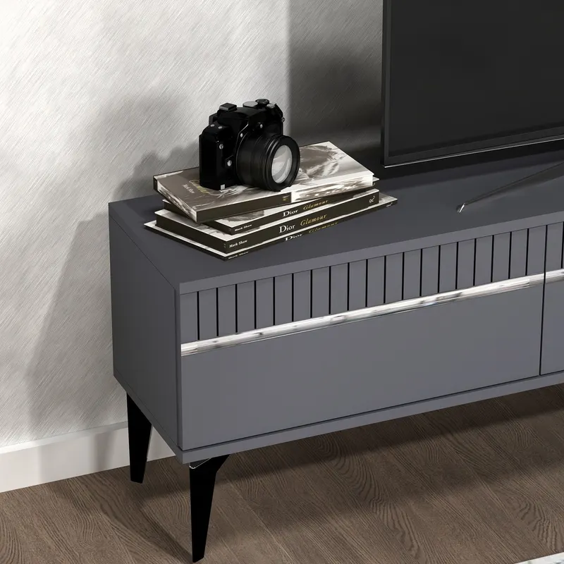 Comodă TV Defne, Diverse culori, 180x30x45 cm - Antracit - Argintiu