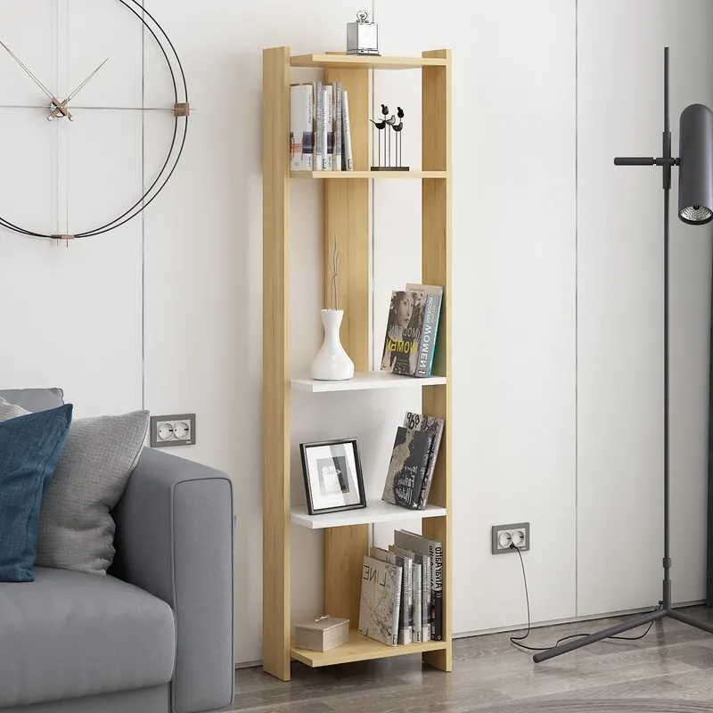 Bibliotecă Abis Narrow, Diverse culori, 44x27x165 cm - Stejar - Alb