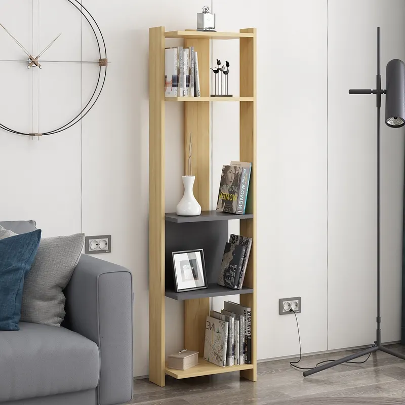Bibliotecă Abis Narrow, Diverse culori, 44x27x165 cm - Stejar - Antracit