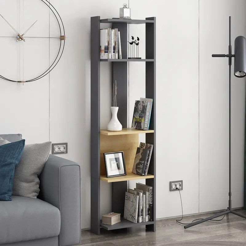 Bibliotecă Abis Narrow, Diverse culori, 44x27x165 cm - Antracit - Stejar