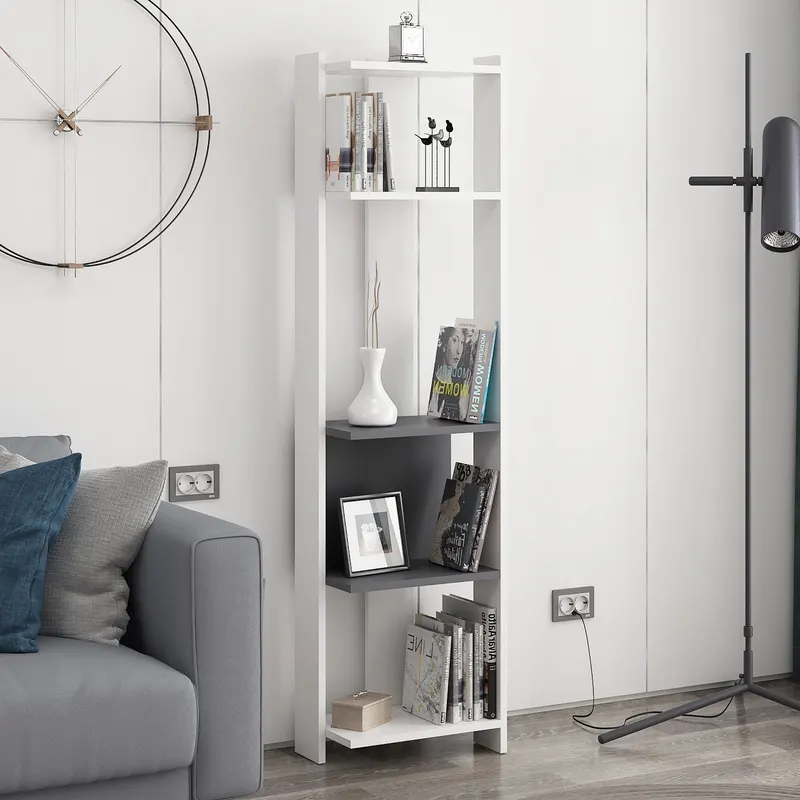 Bibliotecă Abis Narrow, Diverse culori, 44x27x165 cm - Alb - Antracit