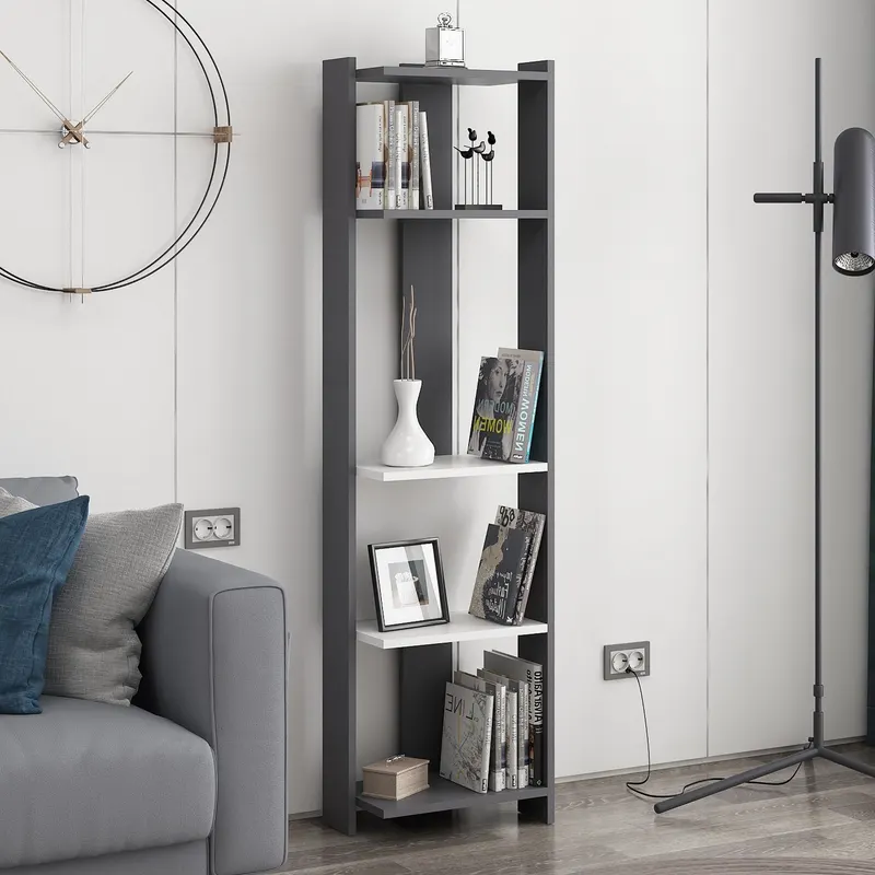 Bibliotecă Abis Narrow, Diverse culori, 44x27x165 cm - Antracit - Alb