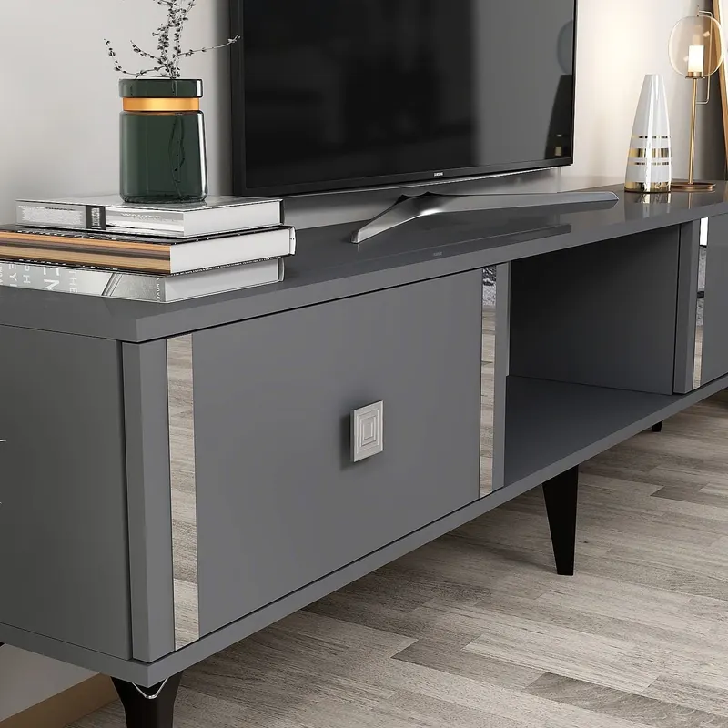 Comodă TV Doruk, Diverse culori, 150x30x45 cm - Antracit - Argintiu