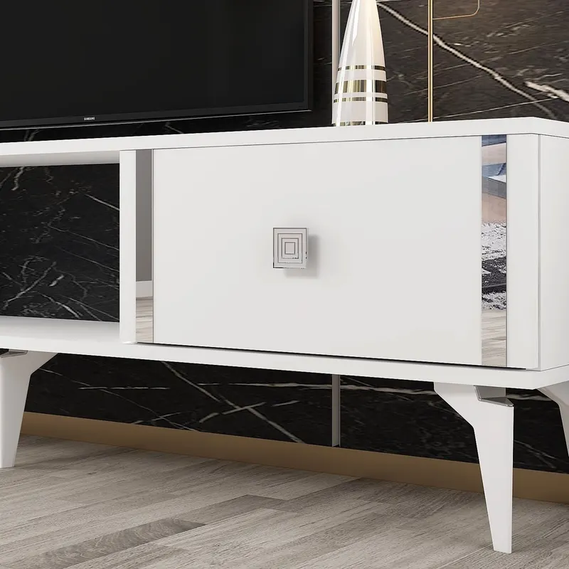 Comodă TV Doruk, Diverse culori, 150x30x45 cm - Alb - Argintiu