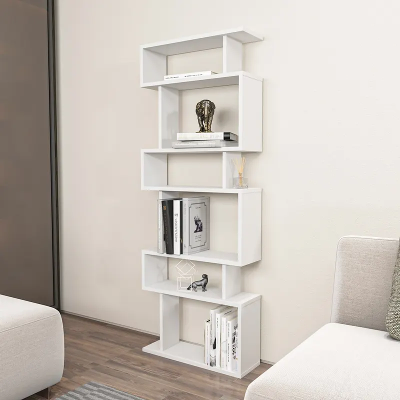 Bibliotecă Bates, Diverse culori, 60x20x160 cm - Alb
