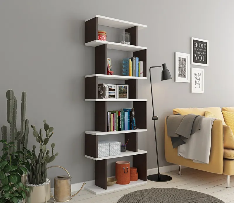 Bibliotecă Bates, Diverse culori, 60x20x160 cm - Alb - Gri închis