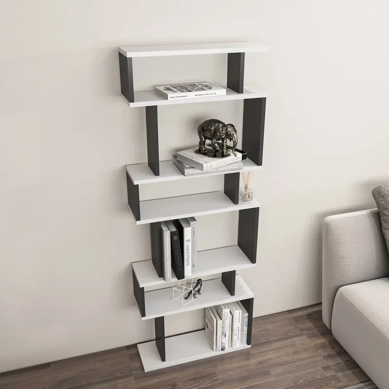 Bibliotecă Bates, Diverse culori, 60x20x160 cm - Alb - Antracit