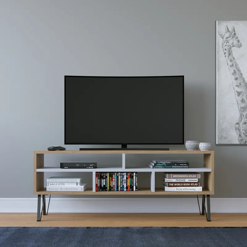 Comodă TV Ebuda, Diverse culori, 120x25x47 cm - Stejar - Alb