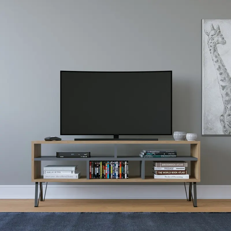 Comodă TV Ebuda, Diverse culori, 120x25x47 cm - Stejar - Antracit