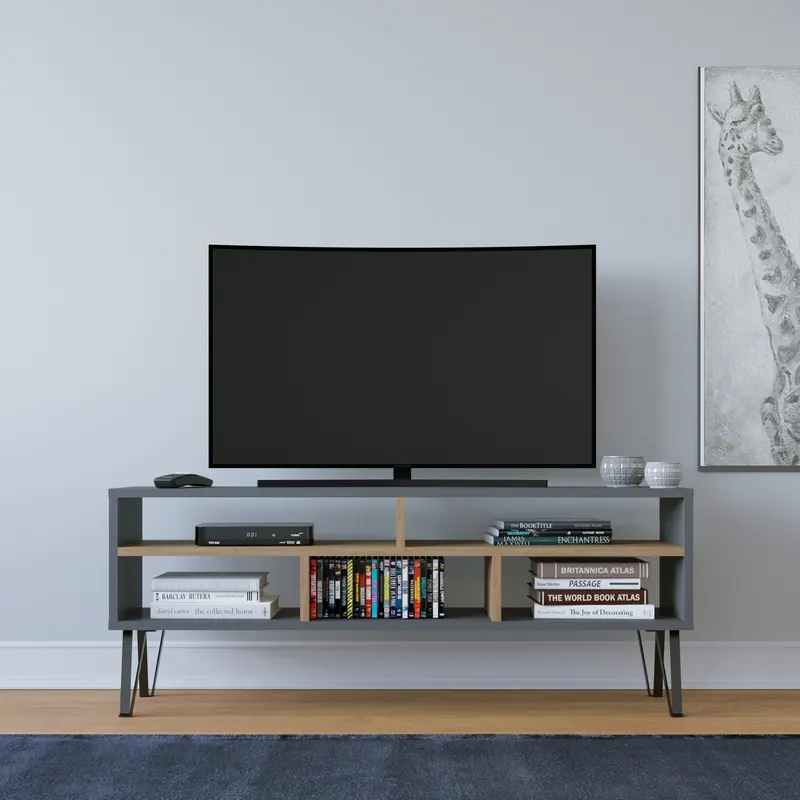 Comodă TV Ebuda, Diverse culori, 120x25x47 cm - Antracit - Stejar
