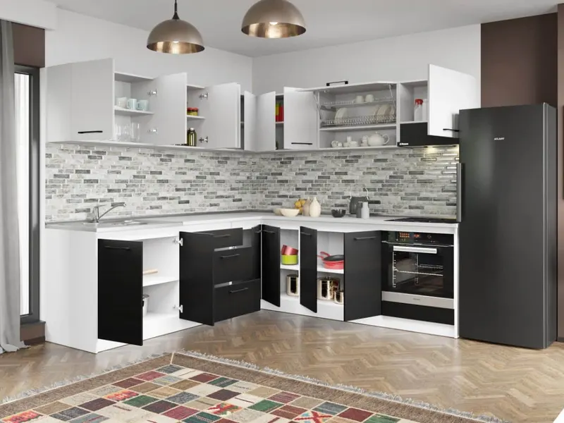 Set Mobila Bucatarie Colt Mina Yang 240*240 Ferrara/Alb C141 — imaginea 2