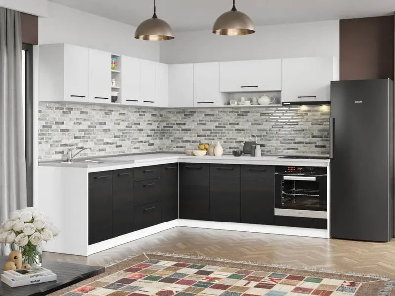 Set Mobila Bucatarie Colt Mina Yang 240*240 Ferrara/Alb C141 — imaginea 3