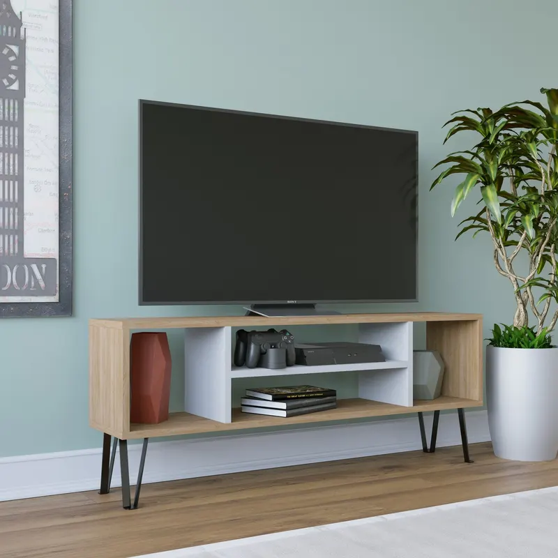 Comodă TV Garvin, Diverse culori, 120x25x47 cm - Stejar - Alb