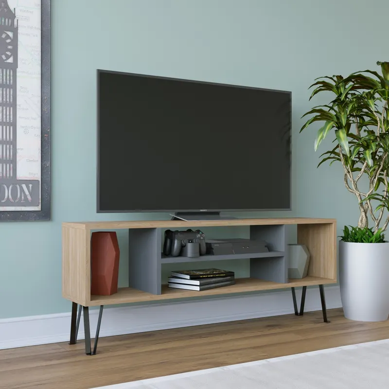 Comodă TV Garvin, Diverse culori, 120x25x47 cm - Stejar - Antracit
