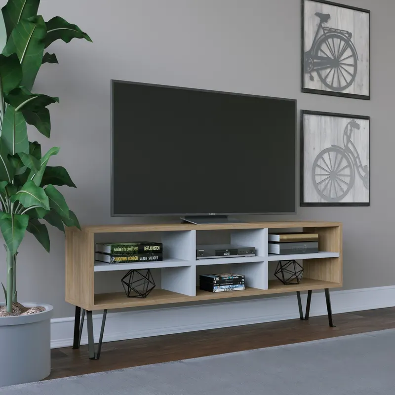 Comodă TV Judd, Diverse culori, 120x25x47 cm - Stejar - Alb