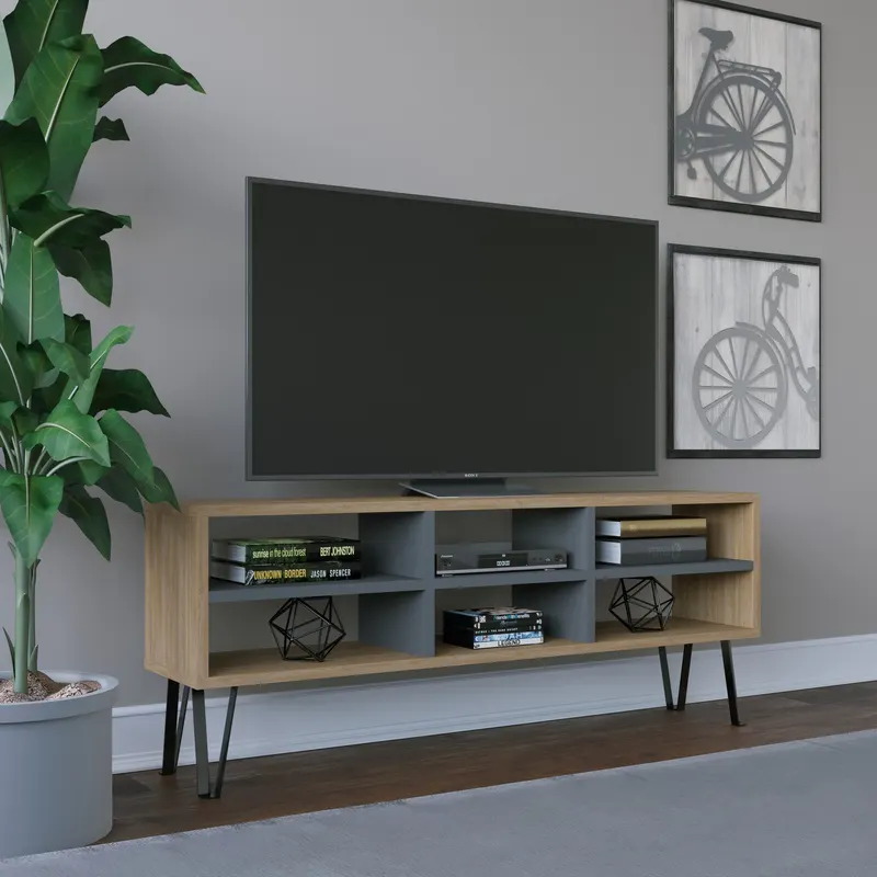 Comodă TV Judd, Diverse culori, 120x25x47 cm - Stejar - Antracit