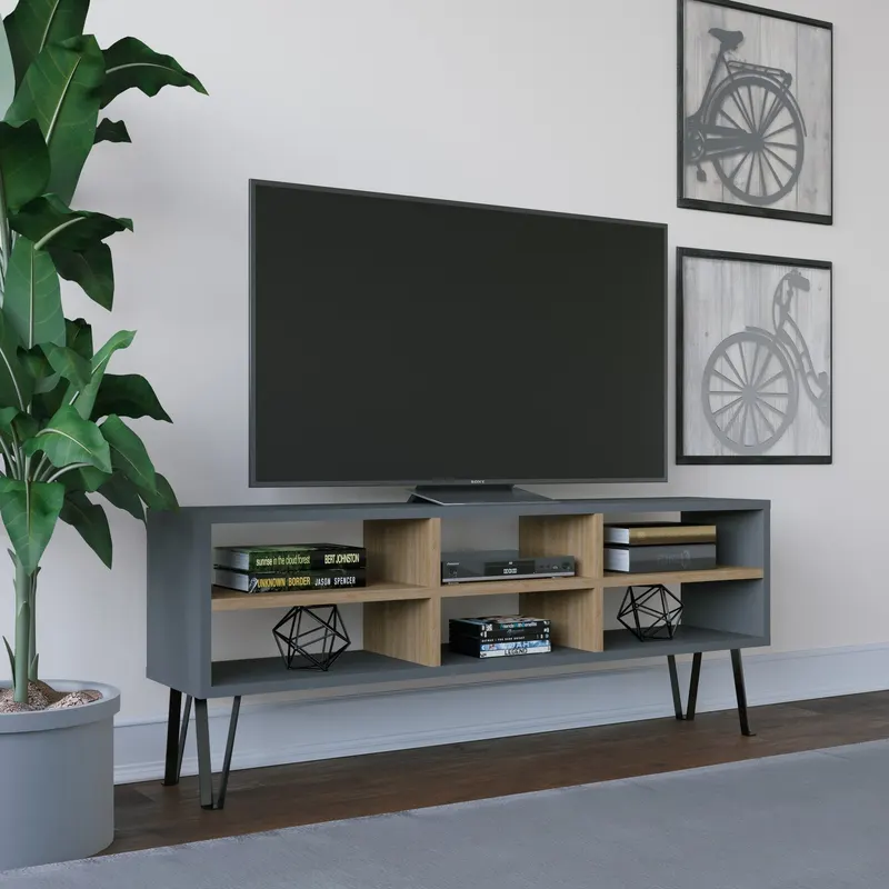 Comodă TV Judd, Diverse culori, 120x25x47 cm - Antracit - Stejar
