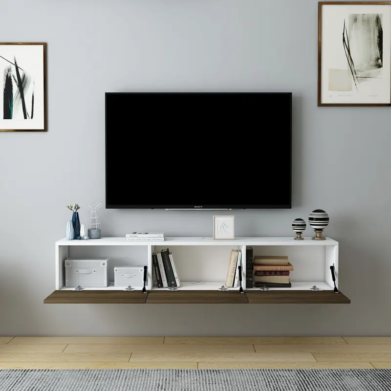 Comodă TV Denby, Diverse culori, 160x31x30 cm - Alb - Nuc