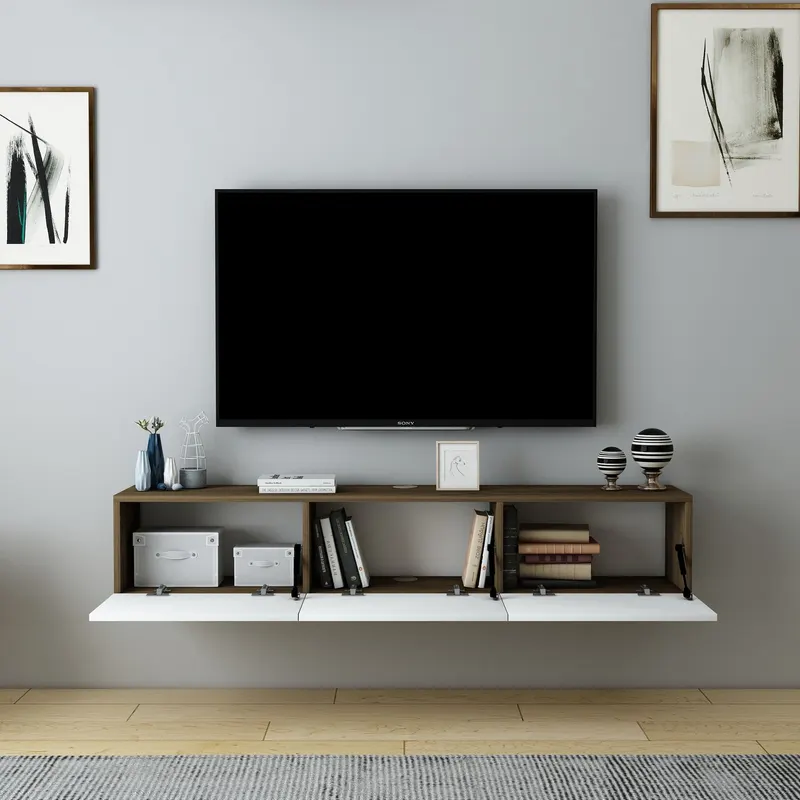 Comodă TV Denby, Diverse culori, 160x31x30 cm - Nuc - Alb