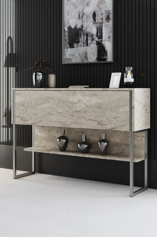 Set mobilă pentru sufragerie Luxe Set, Diverse culori, 180x30x47 cm - Travertin - Argintiu